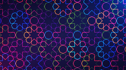 Eid Mubarak abstract light background with glowing neon geometric islamic pattern