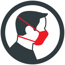 Male Wearing Red Medical Face Mask. Vector Icon