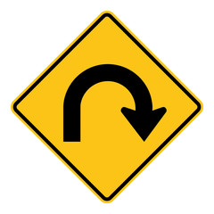 Wall Mural - Right Hairpin Curve Road Sign Clipart