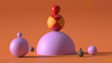 Poster - 3d render background with random simple round geometry shapes. Soft Light, roughness surfaces...