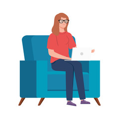 Canvas Print - woman working in telecommuting with laptop in couch vector illustration design