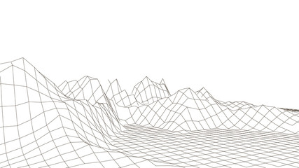 Landscape design of mountains. Wireframe landscape 3d. Vector illustration.