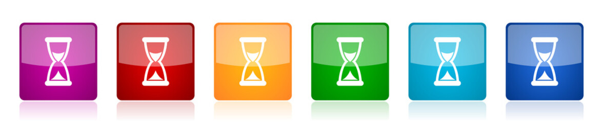 Aufkleber - Time icon set, colorful square glossy vector illustrations in 6 options for web design and mobile applications