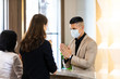 © NVB Stocker - COVID-19 or Coronavirus 2019. Social Distancing, People keeping distance for infection risk and disease. Sawadee wai is hello thai stye..