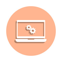 Poster - Mechanism in the computer badge icon. Simple glyph, flat vector of engineering icons for ui and ux, website or mobile application