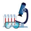 © Gstudio - microscope with tubes test and goggles protection vector illustration design