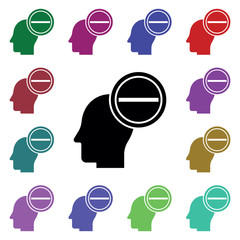 Poster - Negative , thinking in mind multi color icon. Simple glyph, flat vector of human mind icons for ui and ux, website or mobile application