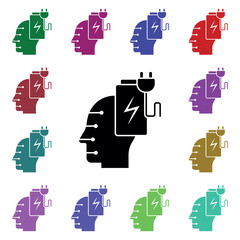 Poster - Plug in mind multi color icon. Simple glyph, flat vector of human mind icons for ui and ux, website or mobile application