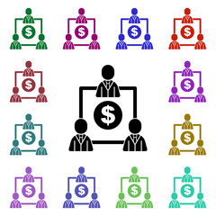 Poster - Team work, money, team, users multi color icon. Simple glyph, flat vector of team work icons for ui and ux, website or mobile application