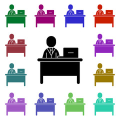 Poster - Team work, office work, user, team, laptop multi color icon. Simple glyph, flat vector of team work icons for ui and ux, website or mobile application