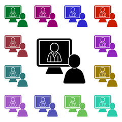 Poster - Team work, interview, team, video call, users multi color icon. Simple glyph, flat vector of team work icons for ui and ux, website or mobile application