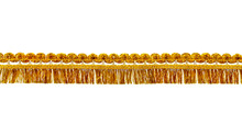 The Fringe Is Golden Yellow, With Tassels And Openwork Weaving. Separate On A White Background.