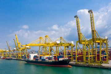 shipping port and shipping containers with crane