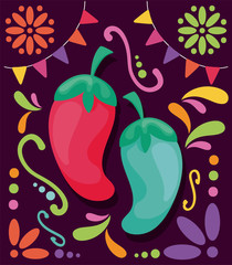 Wall Mural - hot chili peppers with symbols of cinco de mayo