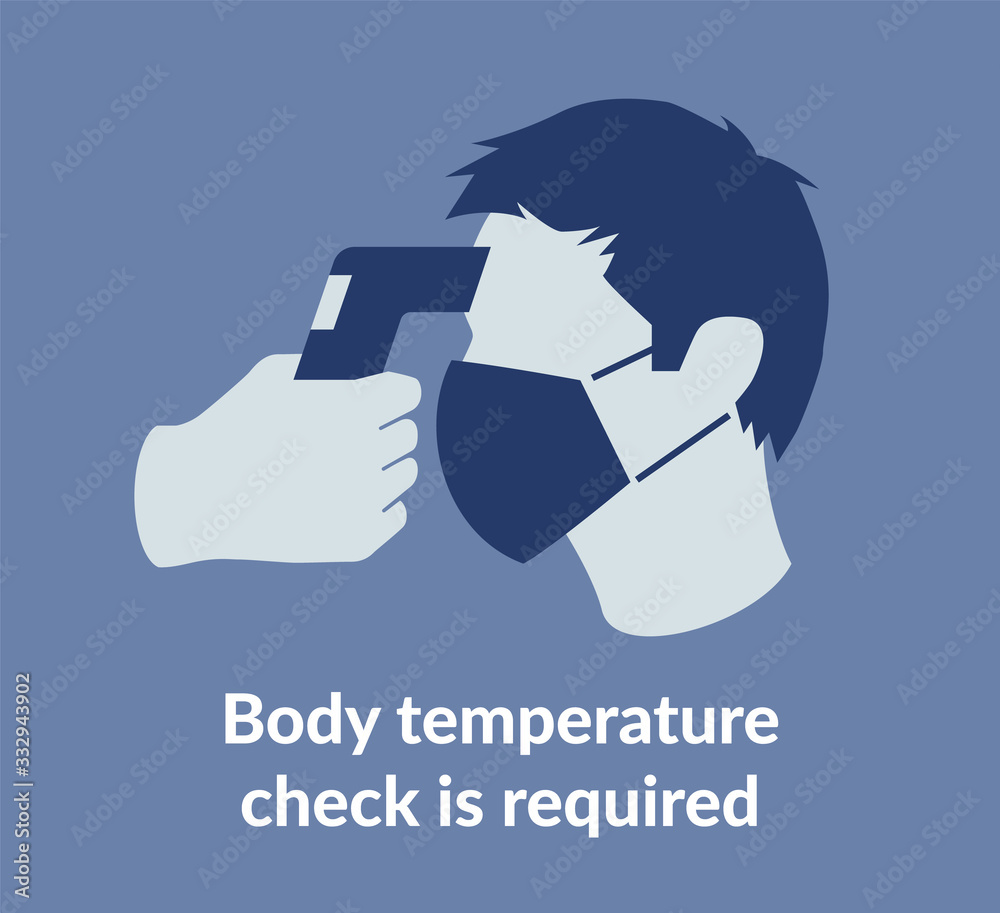 Simple Flat Illustration Showing Body Temperature Check Sign During Covid-19 Outbreak - obrazy, fototapety, plakaty 
