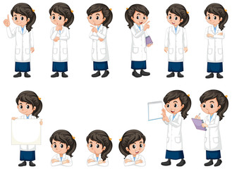 Poster - Girl in science gown doing different poses on white background