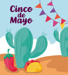 Canvas Print - label cinco de mayo with desert cactus