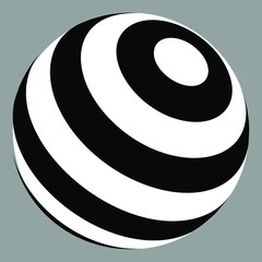 Poster - 3D geometric striped rounded shape. Sphere. Illusion effect. The Ball. Black color. Stylised modern minimalistic graphic design. Decoration element. Vector EPS 10. 