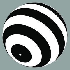 Poster - 3D geometric striped rounded shape. Sphere. Illusion effect. The Ball. Black color. Stylised modern minimalistic graphic design. Decoration element. Vector EPS 10. 