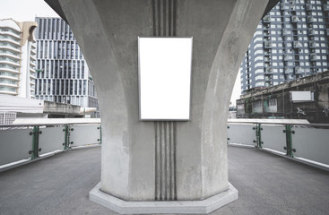 Wall Mural - large blank advertise billboard white led screen vertical on big concrete pole walk way outdoor in c
