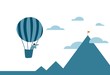 Career or business vision concept with a man flying in a hot air ballon and searching for new goals and opportunities. Vector