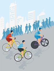 Poster - group of cyclists in championship vector illustration design