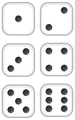 Wall Mural - six dices with black dots on white background