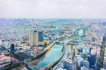 Wall Mural - Skyscrapers in Business District Ho Chi Minh and Saigon River