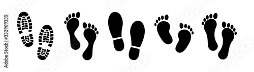 Fotografía Different human footprints icon. Vector
