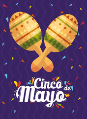 Canvas Print - cinco de mayo poster with maracas and decoration vector illustration design