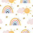 rainbow and stars seamless pattern on background. vector