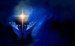 Graphic praise hands and Christian cross background