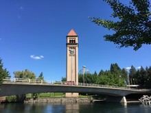 Scenic View Of Infamous Spokane Clock Tower On A Warm Sunny Day