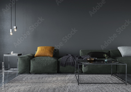 Fotomural Living room interior with soft minimalist green sofa