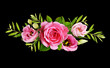 Pink roses and eustoma flowers in a floral arrangement