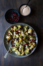 Roasted Cauliflower Salad With Pomegranate, Zaatar Spice And Tah