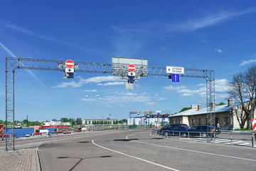 Poster - Road signs near Ferry terminal in Ventspils