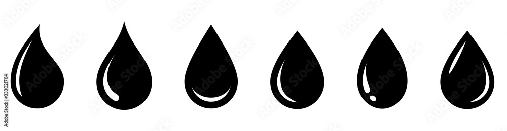 Water drop shape. Water drops set. Water or oil drop. Flat style Isolated on white background - stock vector. - obrazy, fototapety, plakaty 