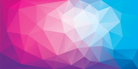 Wall Mural - Polygonal background of triangles in pink and blue colors. Triangular banner template. Low poly mesh gradient in origami style. Vector eps8 illustration.