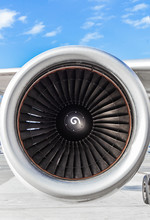 Turbine Jet Engine On An Airliner View From The Front