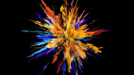 Color Burst - colorful smoke powder explosion or fluid ink particles in slow motion. Alpha matte isolated on black 60 fps