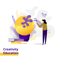 Poster - landing page illustration creativity education. the concept of women pouring purple paint on lights,