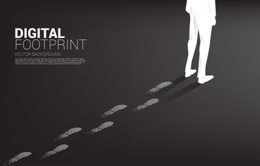 Poster - Businessman with Footprint from Footprint from digital dot pixel. business concept of digital transformation and digital footprint. 