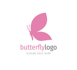 Wall Mural - simple pink beautiful butterfly vector logo design open wings from side view