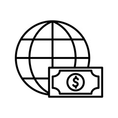 Sticker - Isolated money bill and global sphere line style icon vector design