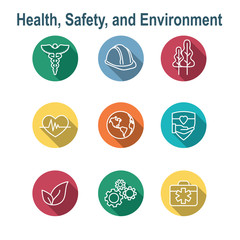 Wall Mural - Health Safety and Environment Icon Set  with medical, safety, & leaves icons