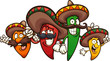 Mexican chili peppers of different colors and sizes. Vector cartoon clip art illustration with simple gradients. Each on a separate layer.