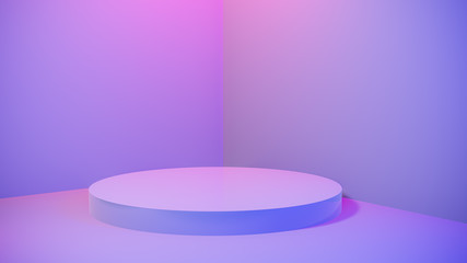 Aufkleber - Abstract Empty Pedestal in Blue Pink vibrant light Stage minimal background for present content advertising banner product design mockup. 3D illustration