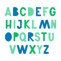 Poster - Funny kids alphabet in hand drawn scandinavian style for poster, kids nursery, font, letters design. Vector illustration isolated on background.