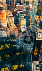 Poster - Aerial view of Columbus Circle and Central Park in New York City at sunset